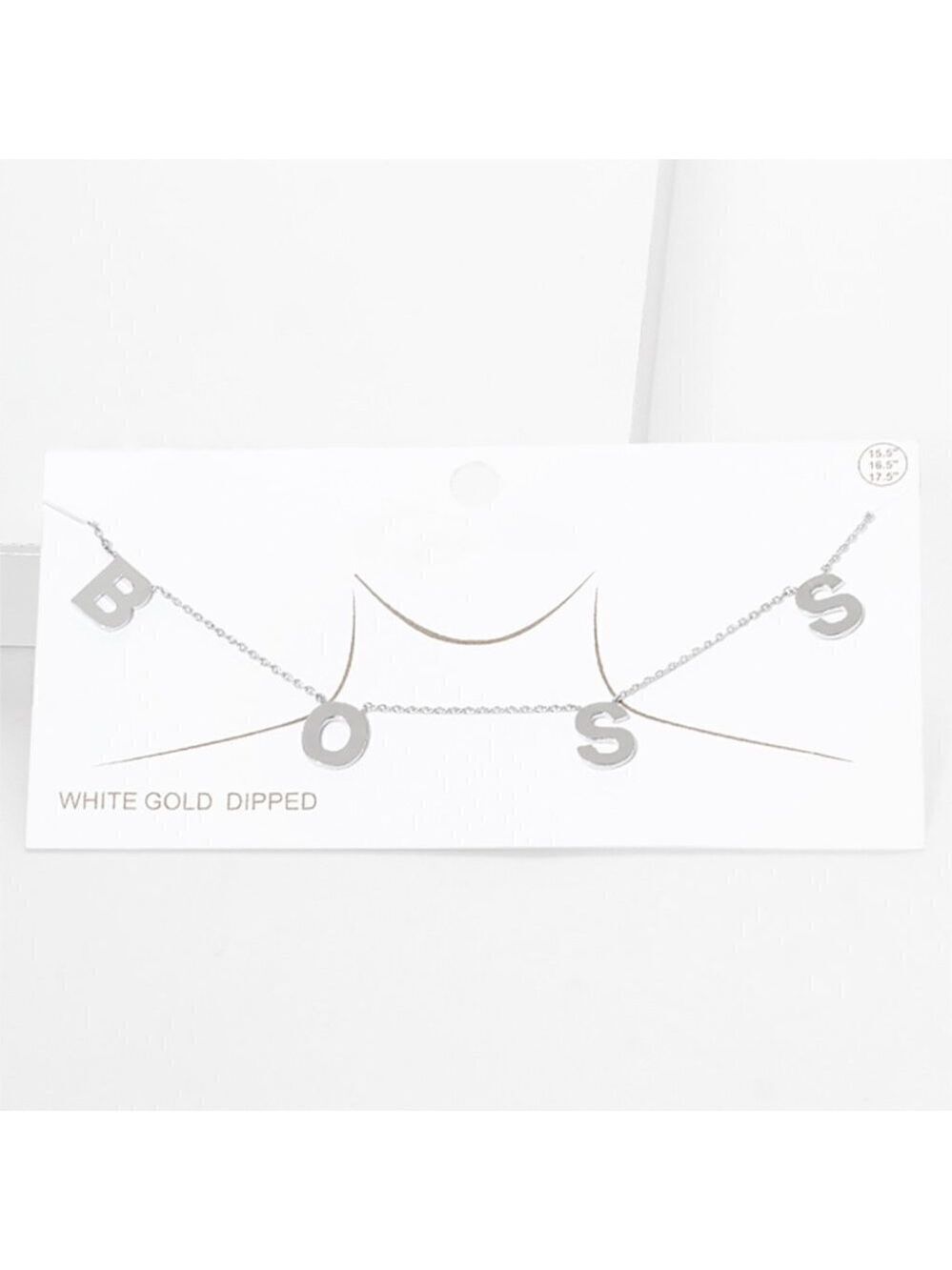 NEW BOSS Silver White Gold Dipped Message Pendant Chain Necklace